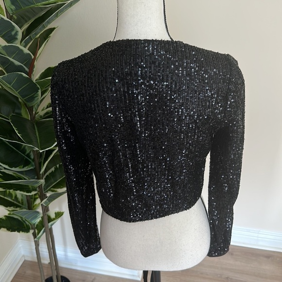ML Monique Lhullier Black Sequin Wrap Top XS - Picture 7 of 8